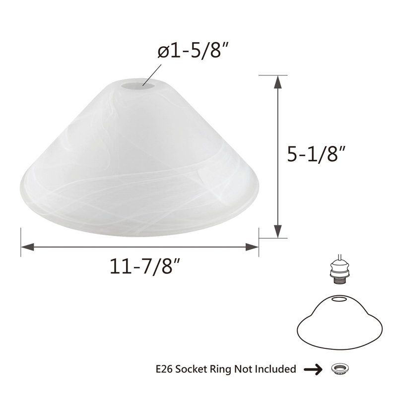 Abat-jour empire en verre (vissé) en blanc, H 5,125 po x l 11,875 po x P 11,875 po