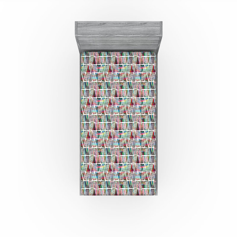 Drap-housse Ambesonne, Drap-housse de taille simple, Blanc, multicolore / géométrique