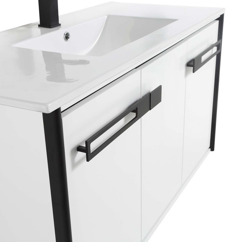 42'' Single Bathroom Vanity with Vitreous China Top, Matte Black, White Matte