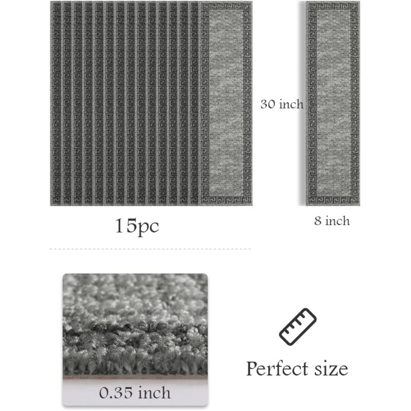 Tapis d'escalier antidérapant Yesmin, Gris