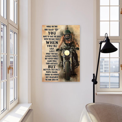 Women Motorcycles While on this Ride Called Life - Wrapped Canvas Graphic Art
