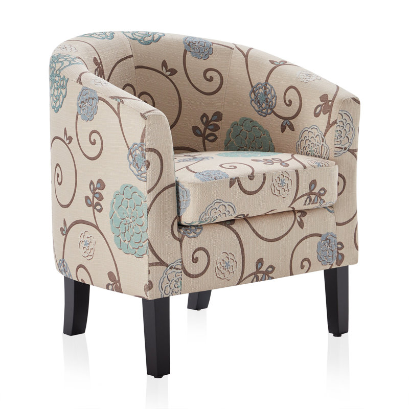 Fauteuil demi-tonneau de 26,77 po Munson, Beige / lin bleu