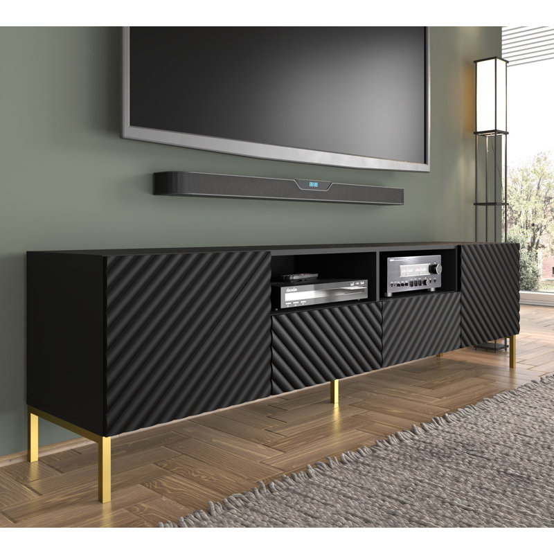 Anjulie Unfinished TV Stand for TVs up to 85", Black Matt