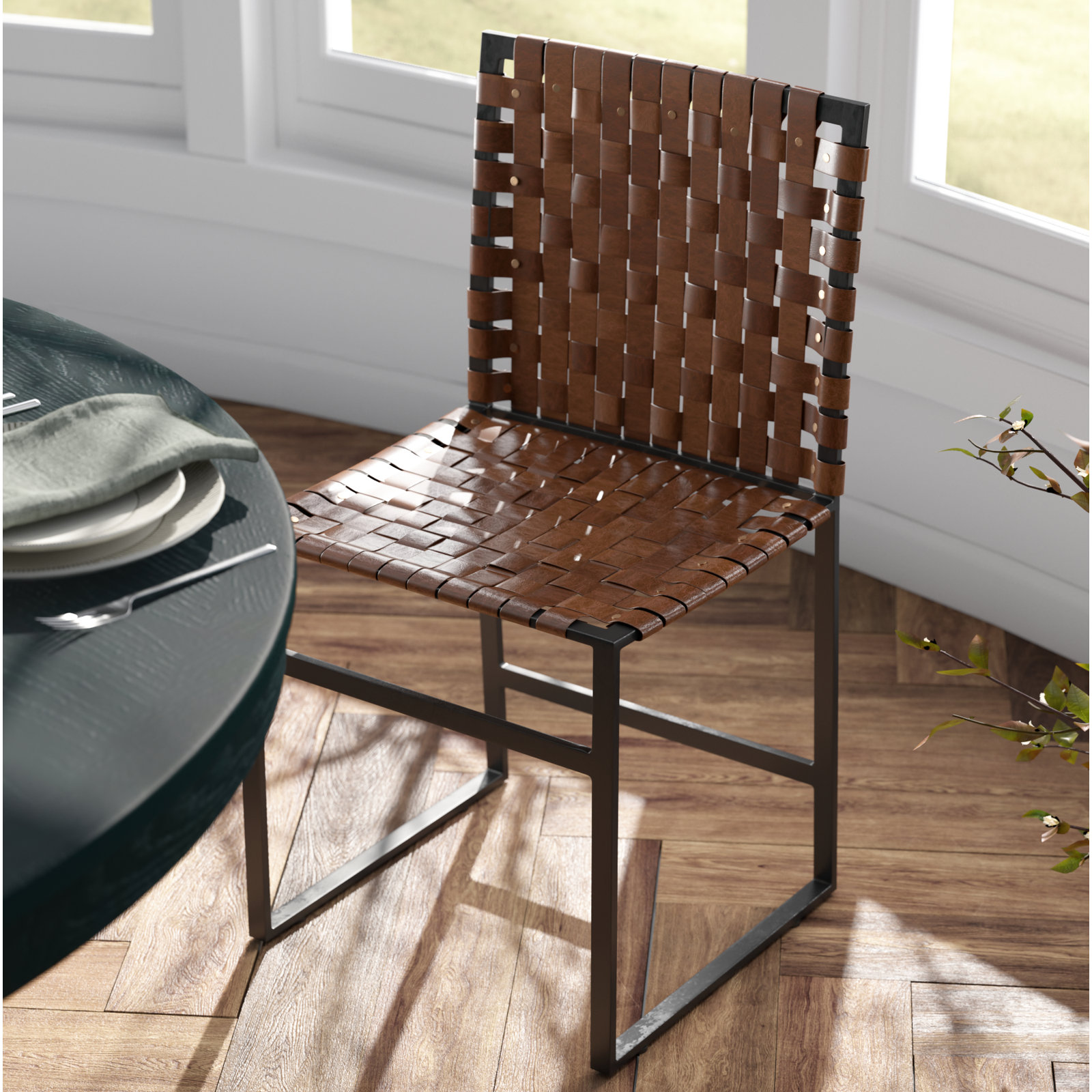 Augusta Genuine Leather Dining Chair, Dark Brown/Black