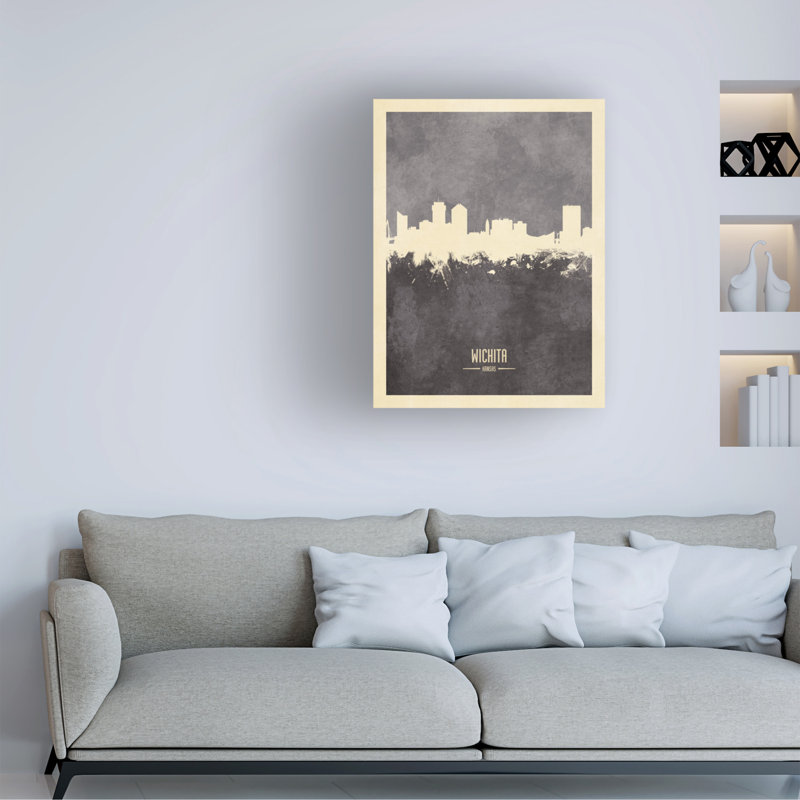 «Wichita Kansas Skyline Gray», art de Michael Tompsett, H 19 po x l 14 po x P 2 po