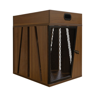 Tucker Murphy Pet™ Penny Pet Crate, Modern Dog Crate, Designer Cat Crate, Geometric Wooden Pet Crate, Cozy Pet House With Storage Compartment For Leashes, Treats. (dark Wood/walnut, Medium)