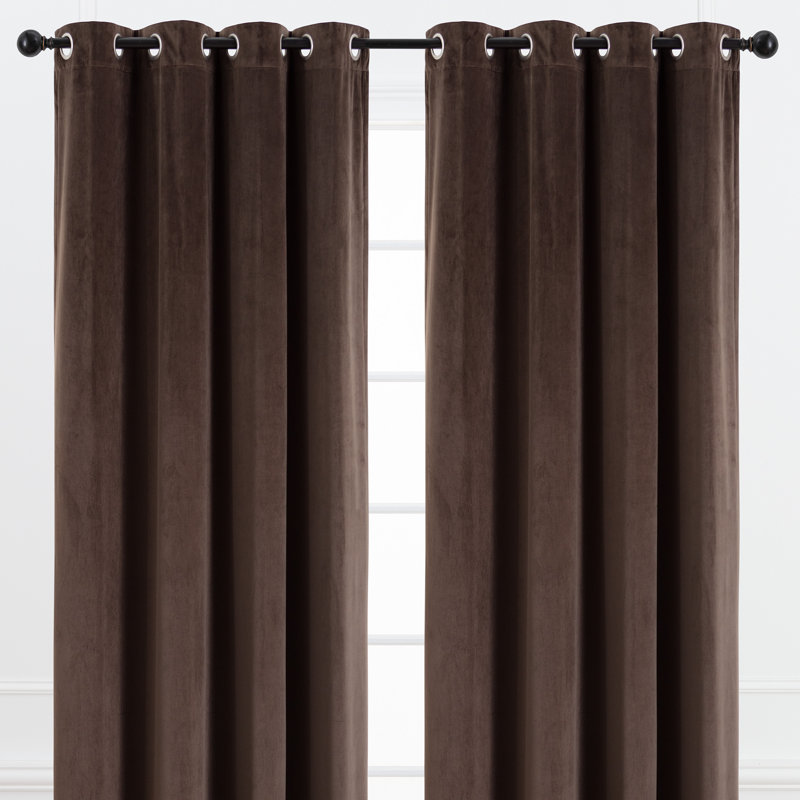 Shontaya Velvet Solid Color Room Darkening Grommet Curtain Panels, Mink, 52" W x 63" L