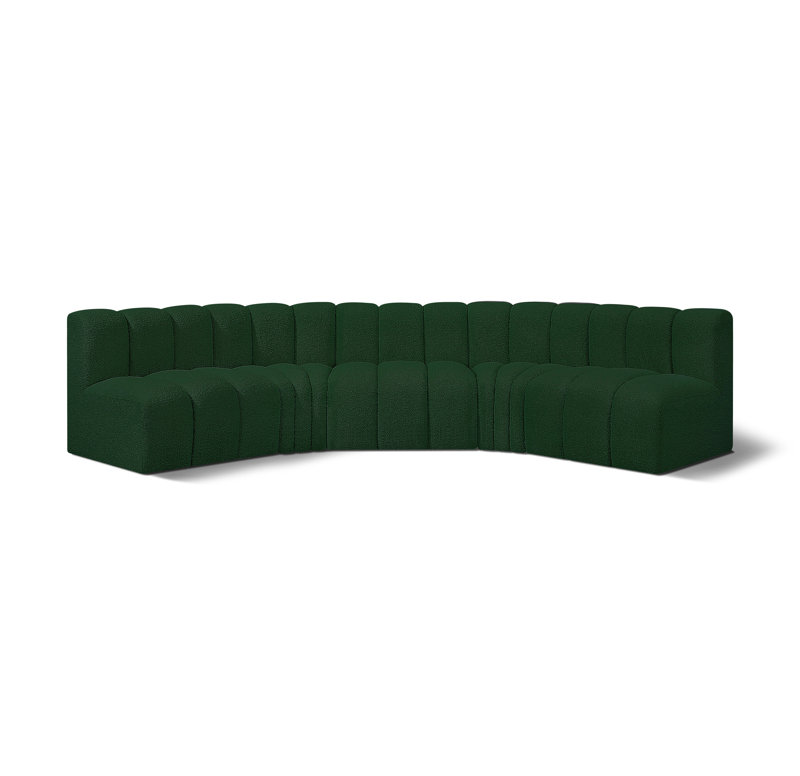Hridaan Upholstered Curved Sectional Reversible, Green Boucle Fabric