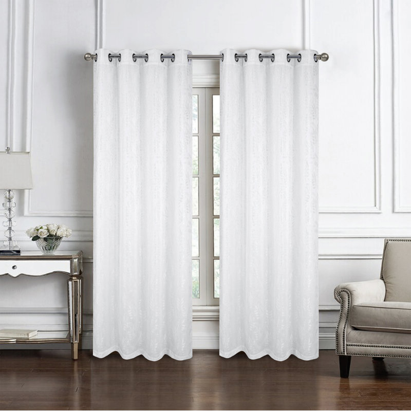 Parkwoods Floral Leaves Window Curtain Set, White