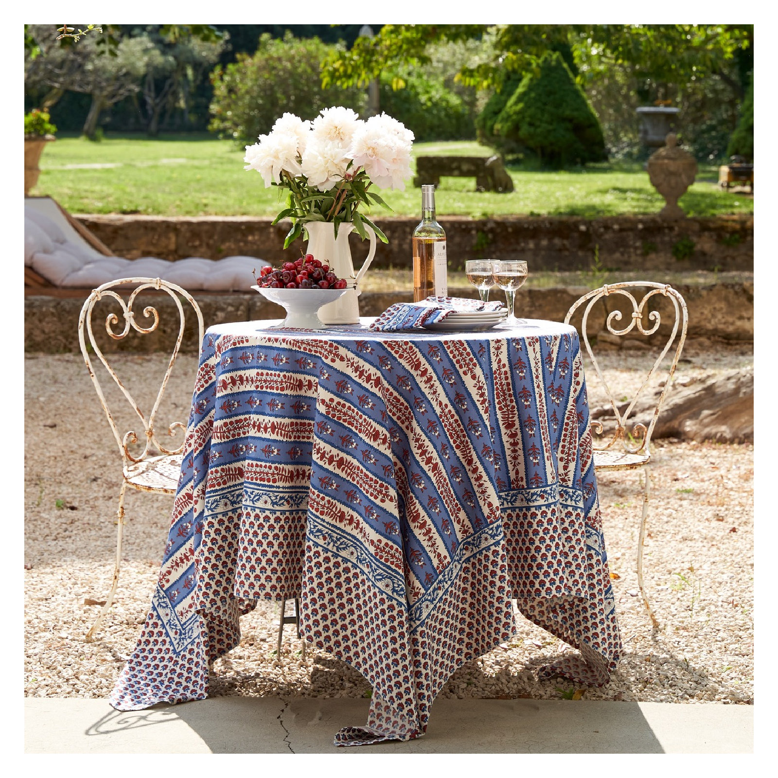 Charlemont Floral Tablecloth, Square 71", Blue/Red