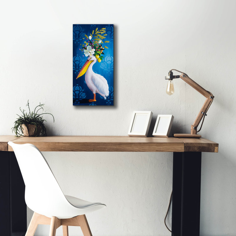  «Pelican On Blue» par Heather Gauthier, art mural sur toile, 12 po x 24 po