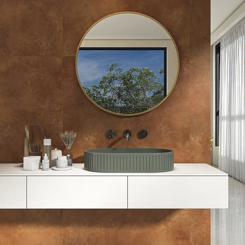 Lavabo de salle de bain ovale en béton foncé 23,6 po au-dessus du comptoir: visuel coloré et attrait esthétique facile à nettoyer