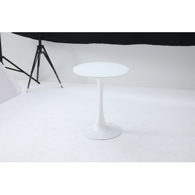 24-Inch Modern White Round Dining Table With Tulip Steel Base And MDF Top For Kitchen And Dining Room