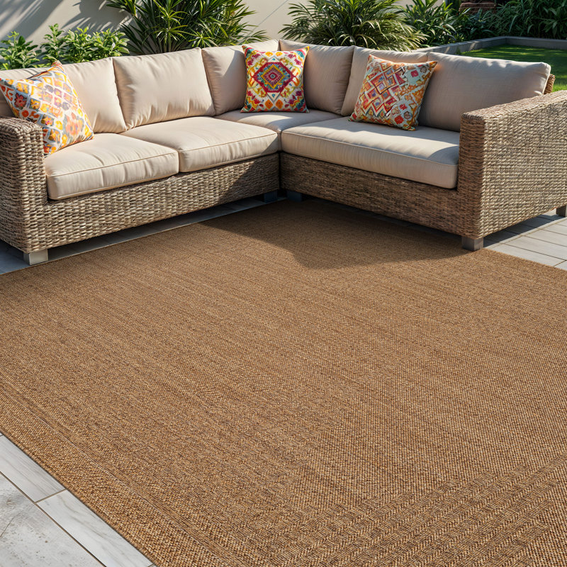 Tapis d'intérieur / extérieur à motif géométrique naturel / jute tissé à plat, Rectangle 5 pi x 7 pi, Naturel