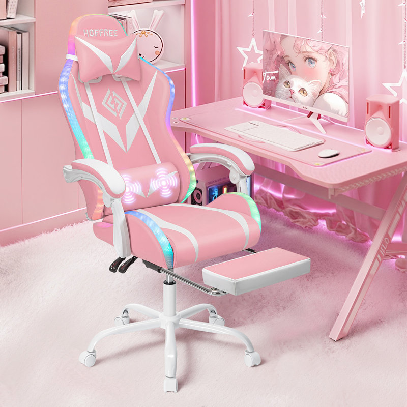 Fauteuil de jeu vidéo HOFFREE, Rose/Blanc