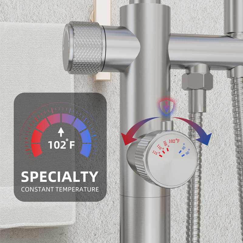 Freestanding Tub Filler With Hand Shower, 360° Swivel Spout, Thermostatic Valve, 316 Stainless Steel, Cupc Certified,  Brushed Nickel