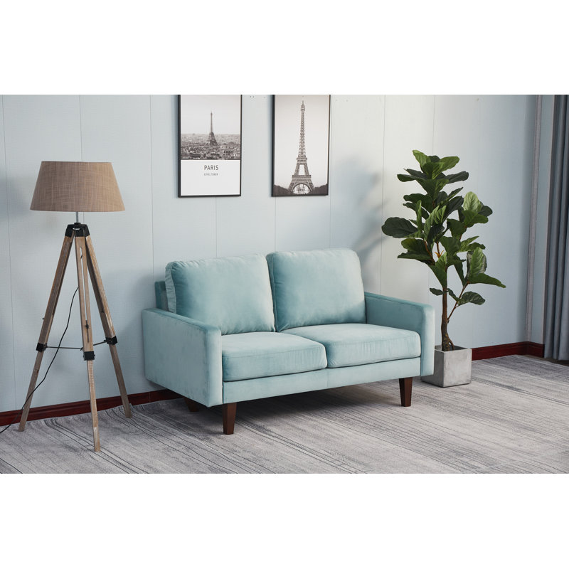 Seaddon Square Arm Sofa, Light Grayish Cyan Velvet, 35" H x 58" W x 32" D