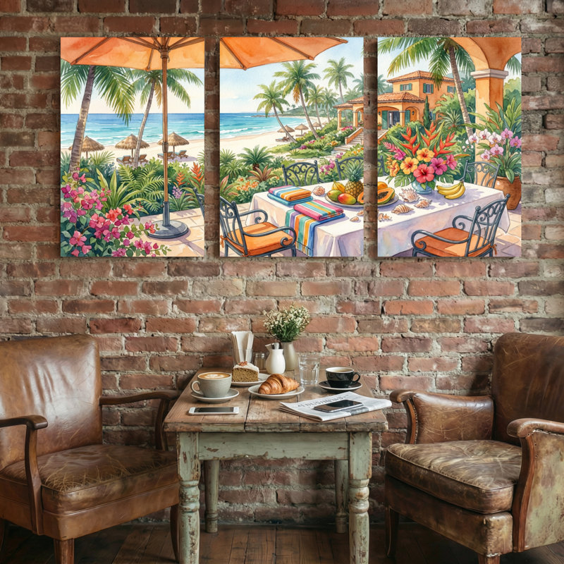 Paysage et nature, plage tropicale avec palmiers, H 18 po x l 36 po