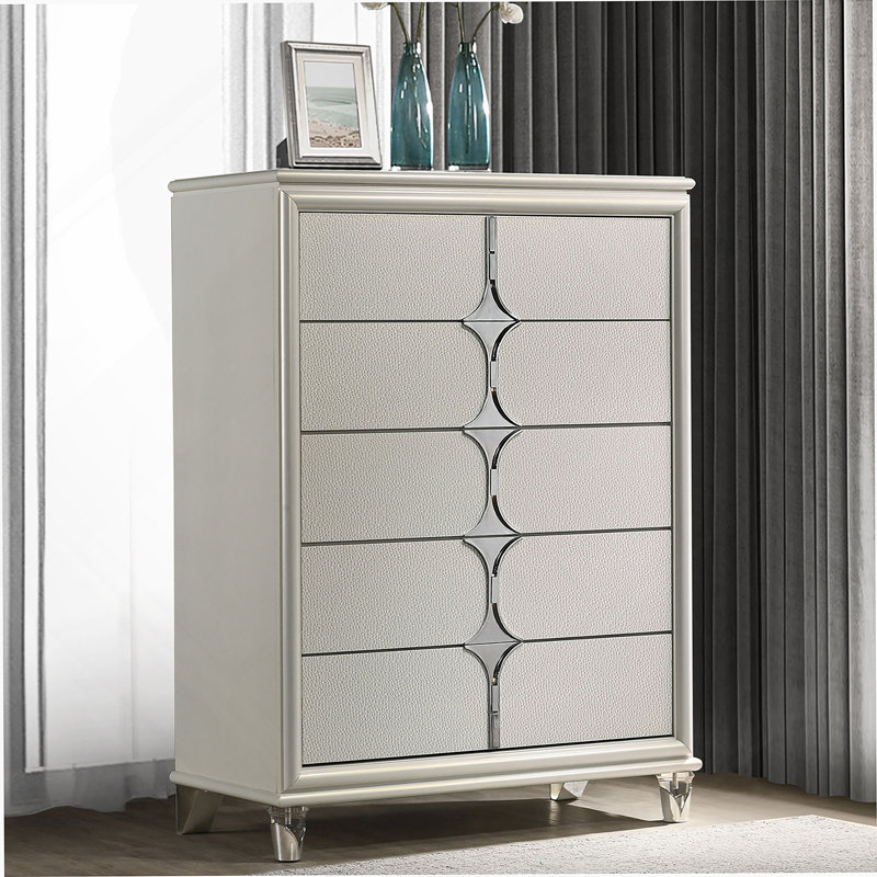 Commode de chambre blanche à 5 tiroirs