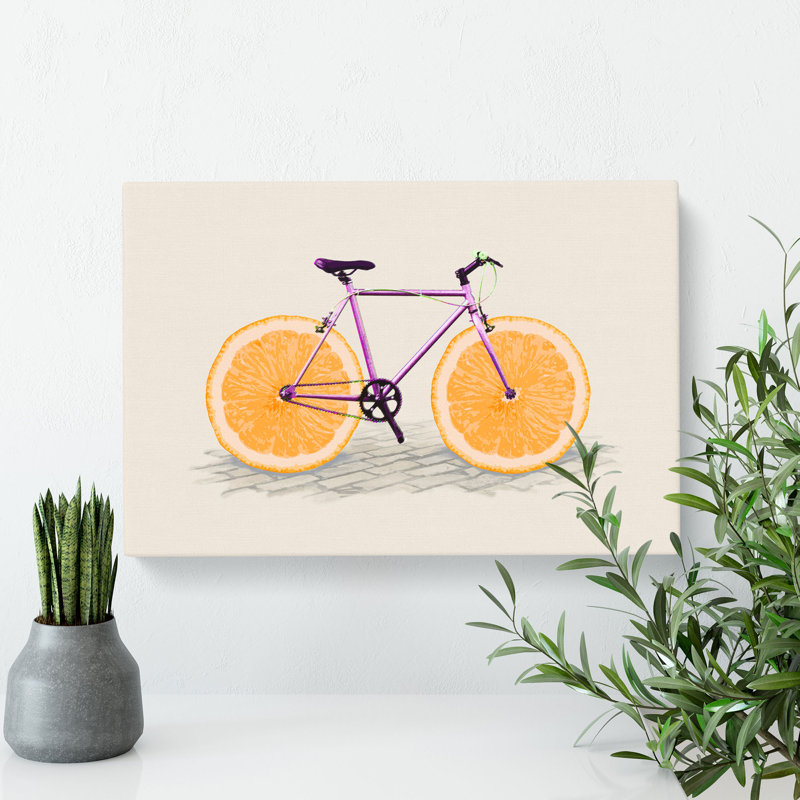 Orange Slice Bicycle - Wrapped Canvas, 60cm H x 91cm W x 3cm D