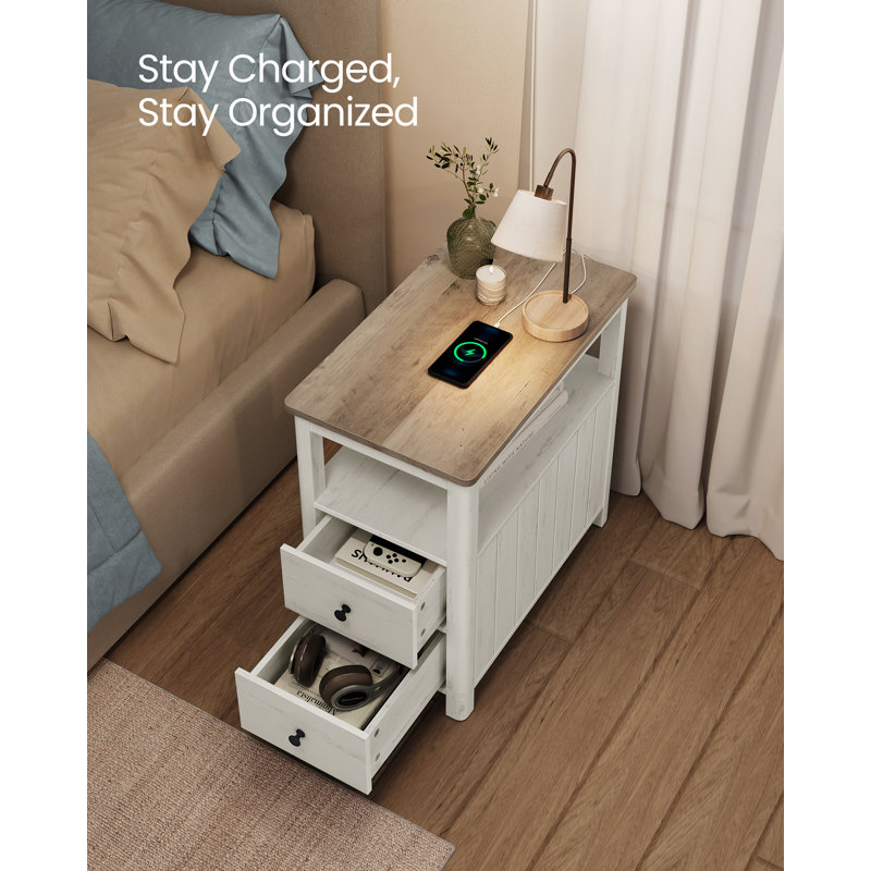Table de bout à 2 tiroirs avec station de charge Philbin , Gris chiné