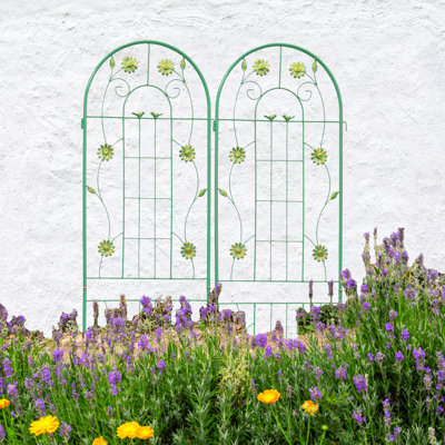 71 treillis de jardin en métal 71 po x 19,7 po, support de fleurs extérieur rouille, assemblage facile, fabrication, pour jasmin, concombre, vignes de pois 71 po x 19,7 po, treillis de 2, plantes antirouille, support, fer, rose,