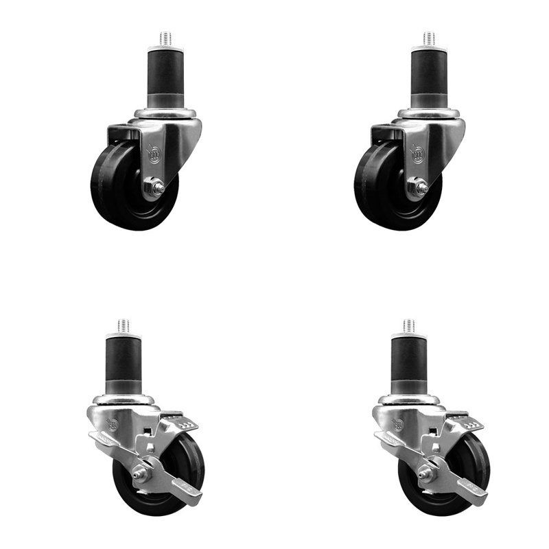 Ensemble de roulettes à tige pivotante en acier inoxydable de 3 po à 1 5/8 po 2 freins SCC