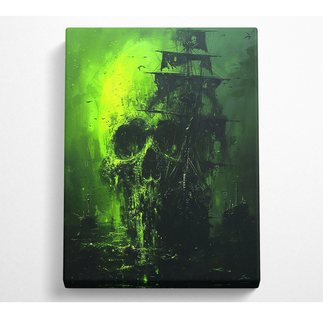 Ghostship Skull Green - Einzelner Bilderrahmen Kunstdrucke auf Leinwand