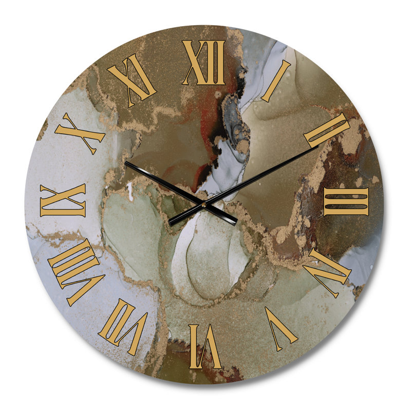 Horloge murale moderne de luxe avec art abstrait I, Médium, Brun / or