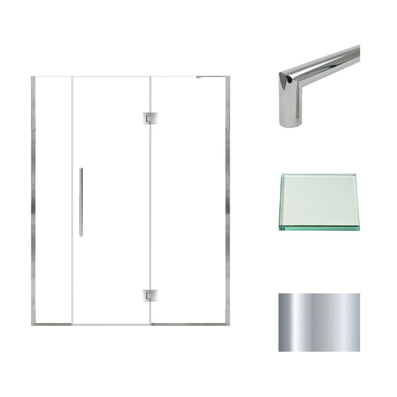 Porte de douche à charnière en acier inoxydable brossé avec verre transparent l 61 po x H 76 po Transolide Elizabeth