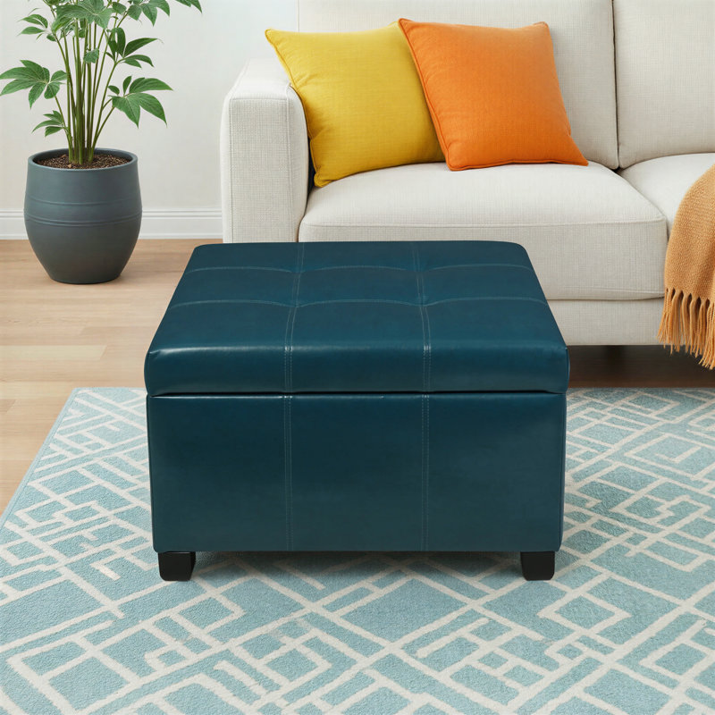 Isabeth Upholstered Ottoman, Teal 