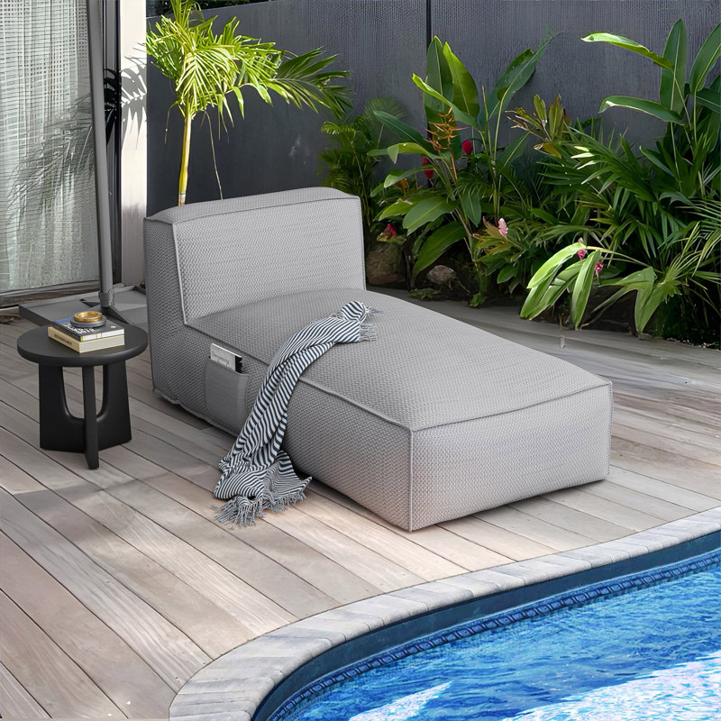 Fauteuil à billes pour chaise longue d'extérieur, dossier en tissu oléfine hydrofuge avec dossier, Gris clair