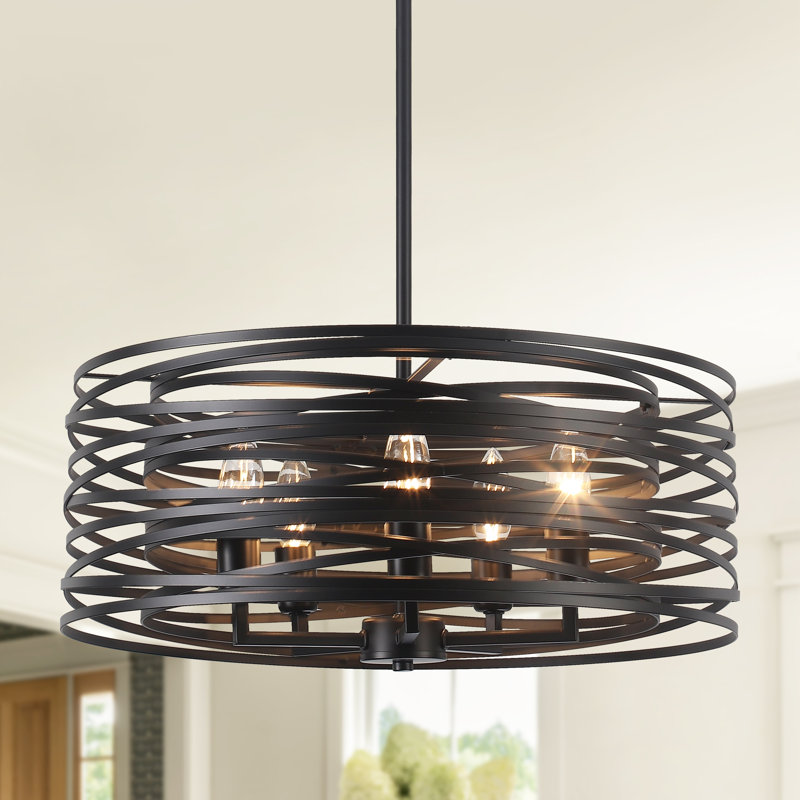 Luminaire suspendu industriel moderne à 5 lumières Wataru, Noir mat