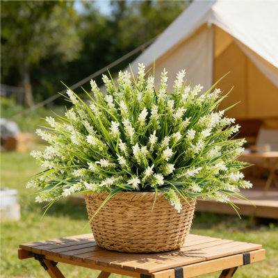 Artificial Flowers Outdoor – 30 Bundles Faux Lavender & Monkey Grass Fake Plants, UV Resistant Artificial Flowers for Outdoors, Garden Porch Patio Hanging Planter