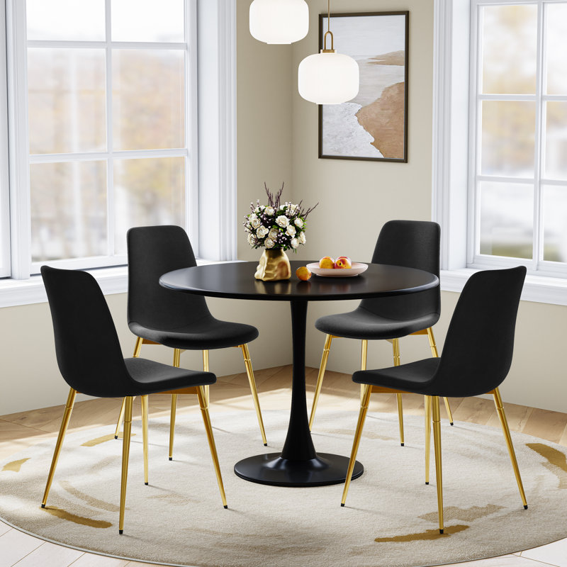 31.5" Round Dining Table, Modern Tulip Shaped All Metal Dining Table, Black