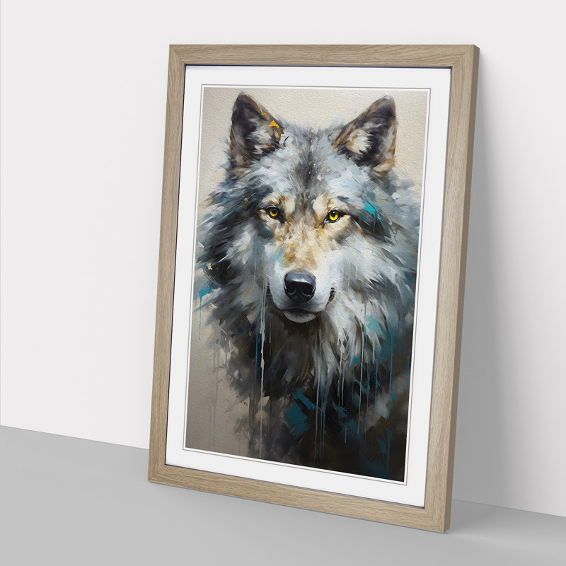 Wolf Hard Edge Painting - Single Picture Frame Print on Wood, 46cm H x 34cm W x 2cm D, Oak