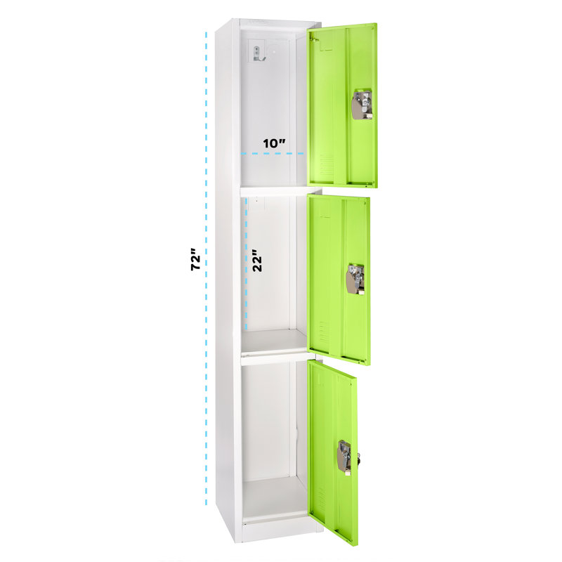 Green 3-Tier Steel Storage Locker with Key Lock