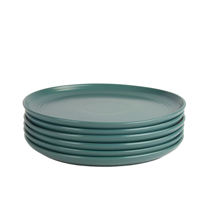 Emerald Green Glossy Ceramic Round Dinner Plates, Set of 6