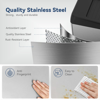 ELLO&ALLO Motion Sensor Trash Can, Stainless Steel Automatic Garbage Bin with Sliding Row Up Lid, Touchless Hands-Free Soft-Close