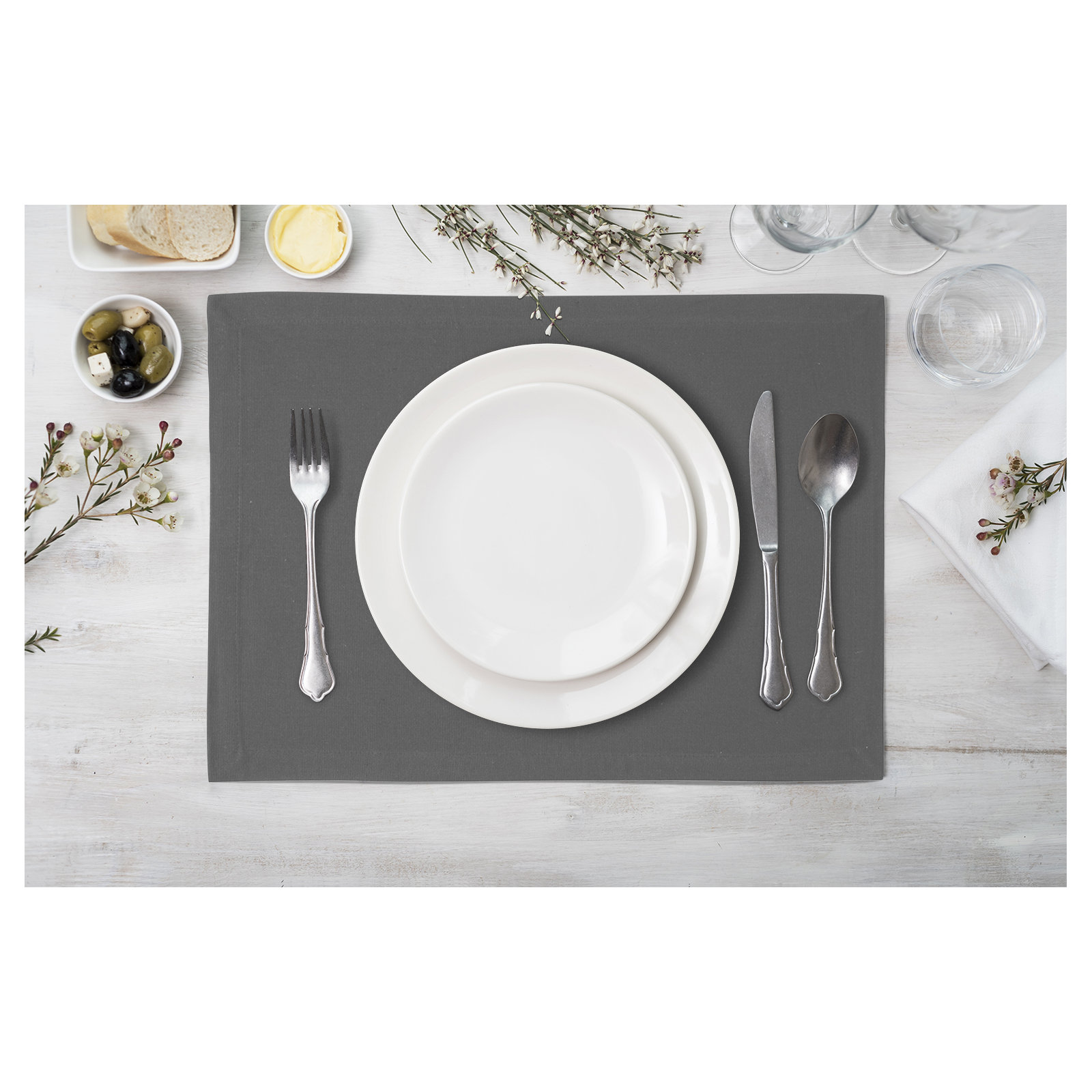 Drian 4 Piece Cotton Placemat Set, Pewter