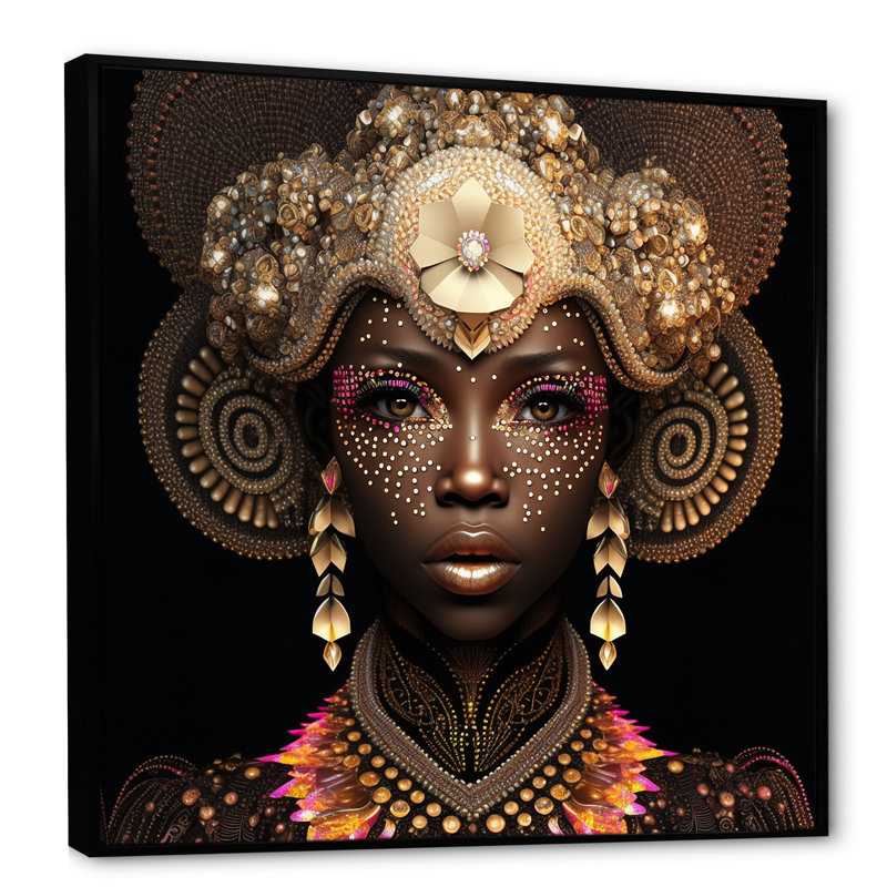 «Exquiste African Woman Design V», reproduction sur toile, H 36 po x l 36 po x P 1,5 po, Cadre flottant noir