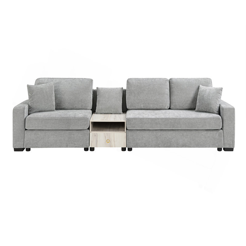 Canapé modulaire rembourré 3 places avec accoudoirs de rangement et console centrale pour salon, canapé modulaire 111,8 po Modern