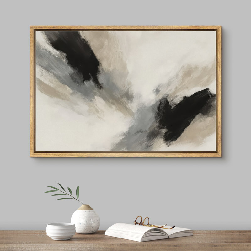 Black and Neutral Abstract with Soft Motion Effect - Pictures Framed Canvas Print Wall Art, 24" H x 36" W x 1.5" D