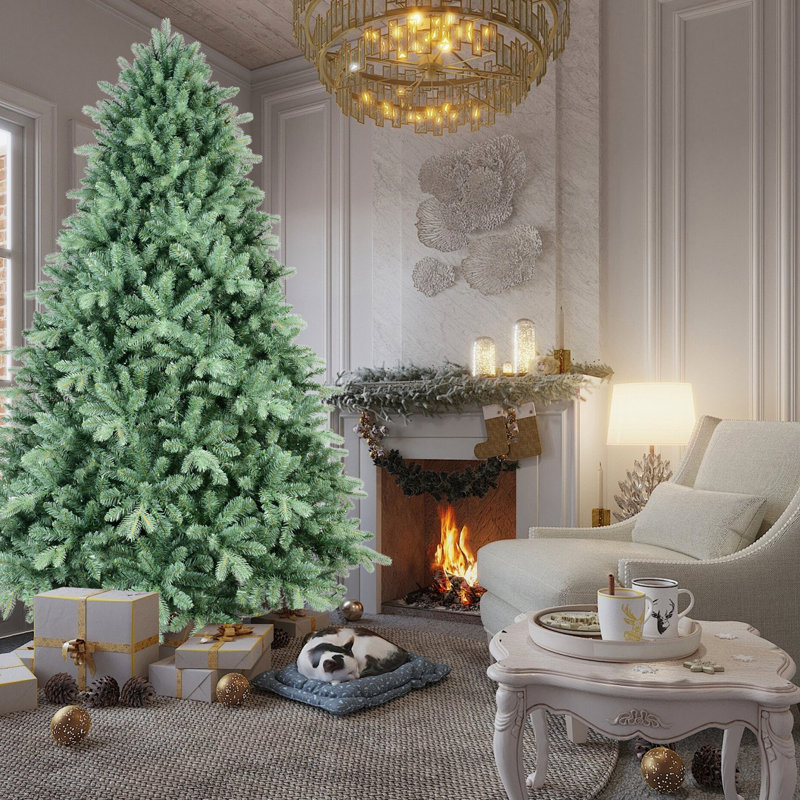 7,5 pi, teinte bleue, arbre de Noël, 2908 pointes et décor de Noël réaliste, branches à charnières, assemblage sans effort, support en métal stable pour les pointes de haute qualité de 7,5 pi avec des textures naturelles