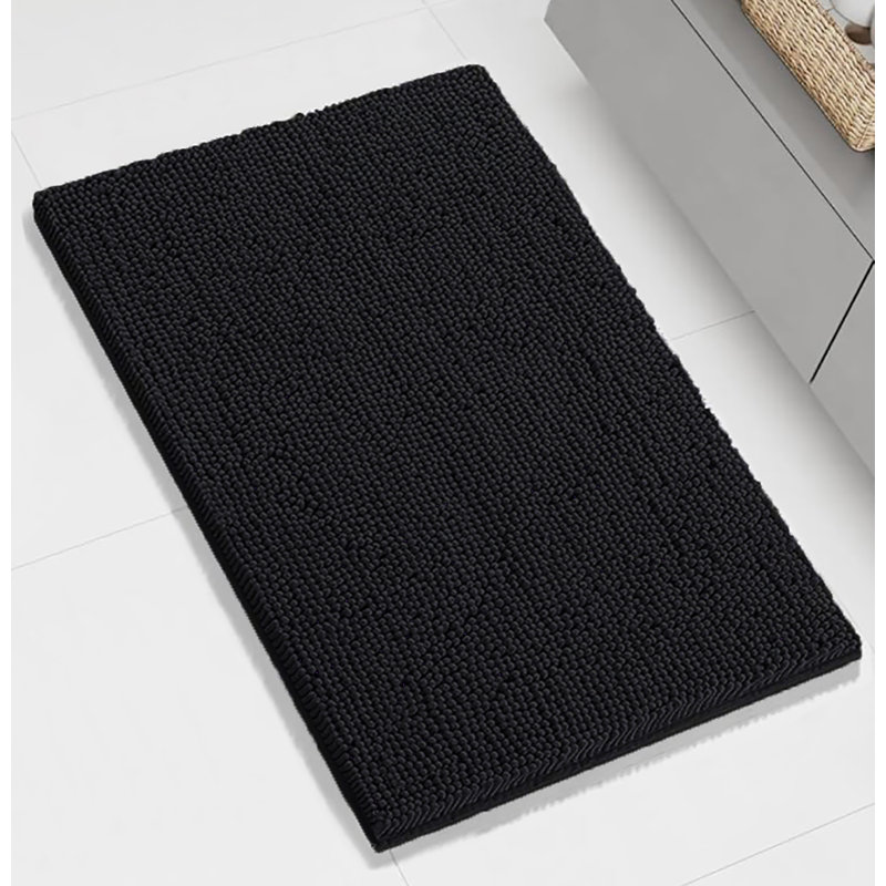 23"x15" - Large Soft Cozy Plush Chenille Bath Mat Bathroom Rug, Black