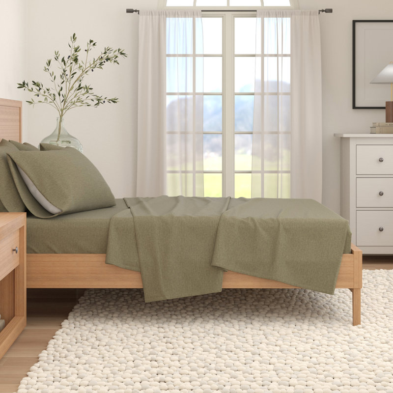 Heathered Cotton Blend Flannel Sheet Set, Heathered Olive, Queen