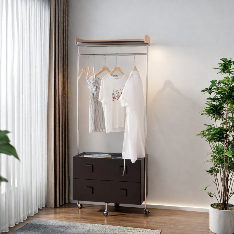 Hall Tree with Spacious Shelf with Drawers, Black