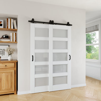 Ensemble de portes de grange coulissantes 48 "x 80" 5-Lite