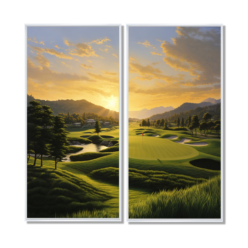 «Golf Dawn On The Put I», ensemble de 2 reproductions d'art moderne sur toile corail, H 32 po x l 32 po, Blanc