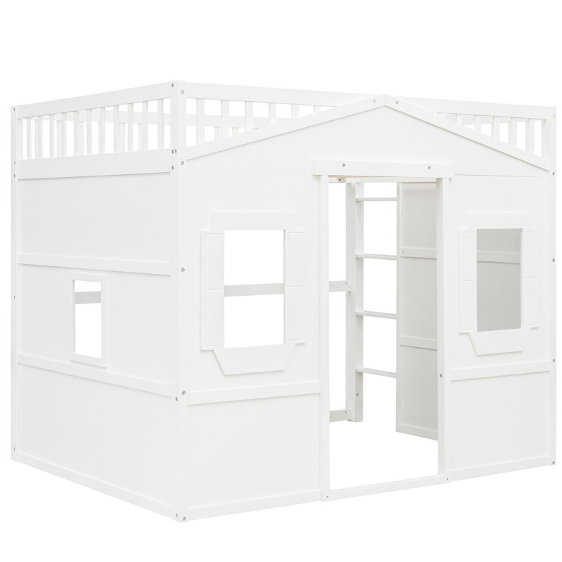 Lit mezzanine double avec lit en bois massif blanc pour une chambre à coucher paisible, White, Lit double